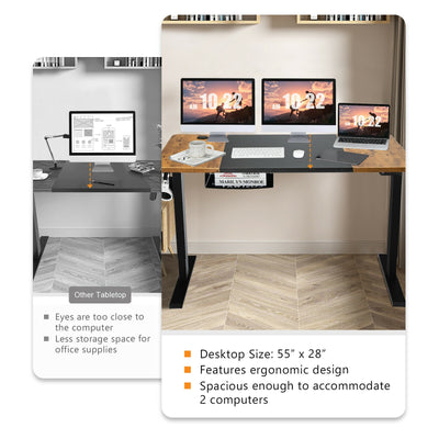 55 Inch x 28 Inch Electric Standing Desk with USB Port Black-Brown