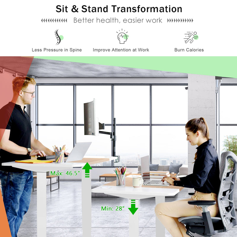 55 x 28 Inch Electric Adjustable Sit to Stand Desk with USB Port-White