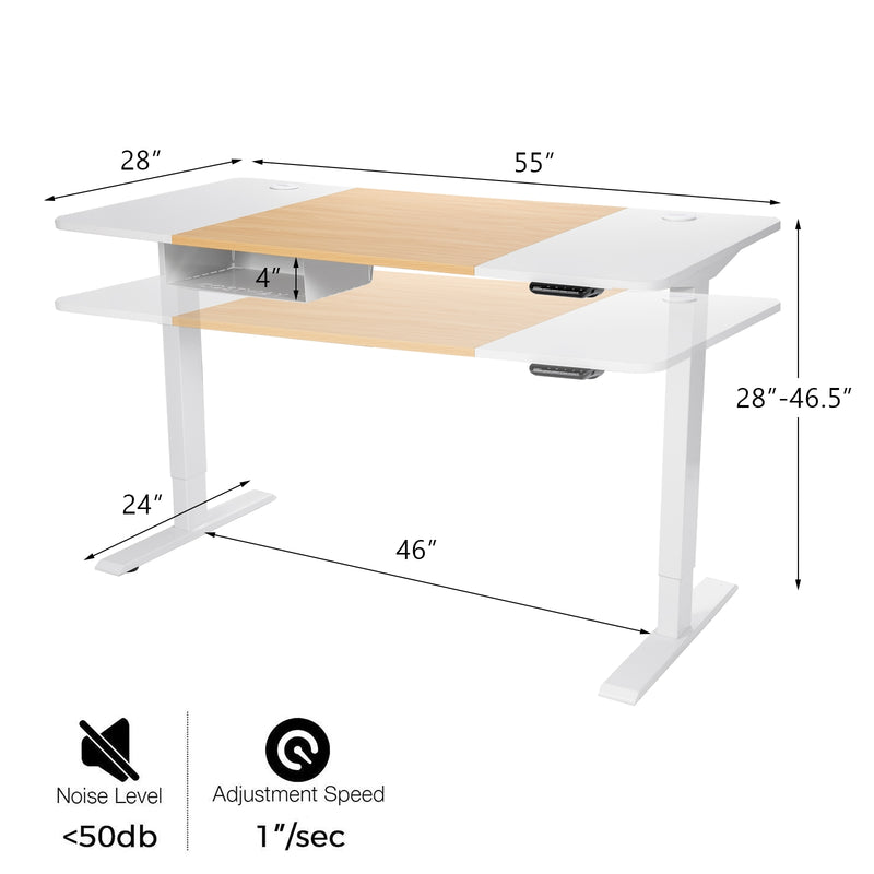 55 x 28 Inch Electric Adjustable Sit to Stand Desk with USB Port-White