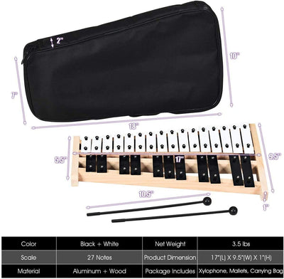 27 Note Glockenspiel Xylophone with 2 Rubber Mallets