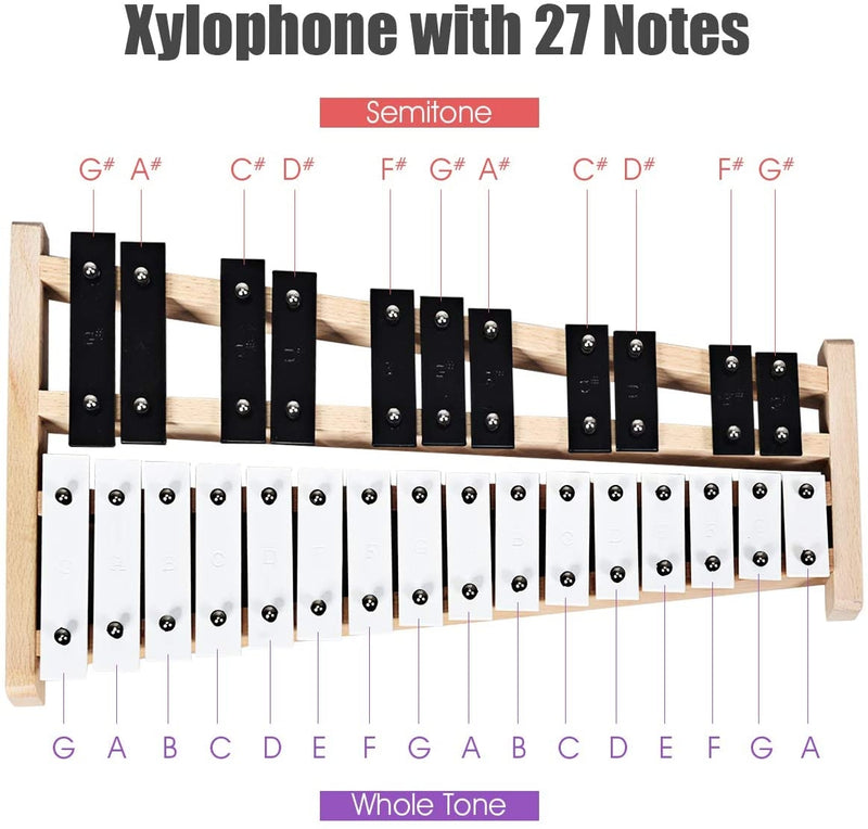 27 Note Glockenspiel Xylophone with 2 Rubber Mallets