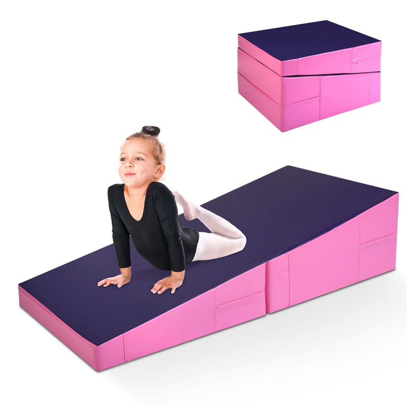 Incline Gymnastic Pad Folding Wedge Ramp Gym Fitness Exercise Sport Tumbling Mat-Purple