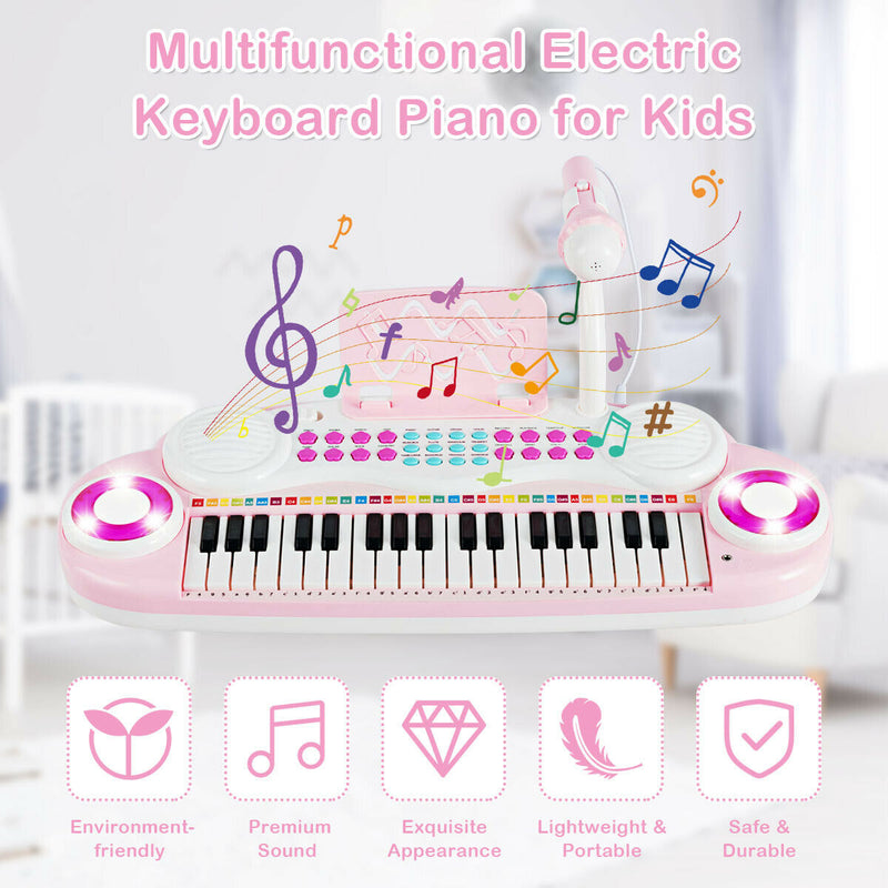 Multifunctional 37 Electric Keyboard Piano with Microphone-Pink