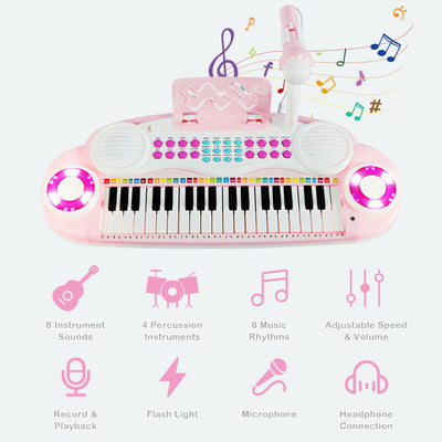 Multifunctional 37 Electric Keyboard Piano with Microphone-Pink