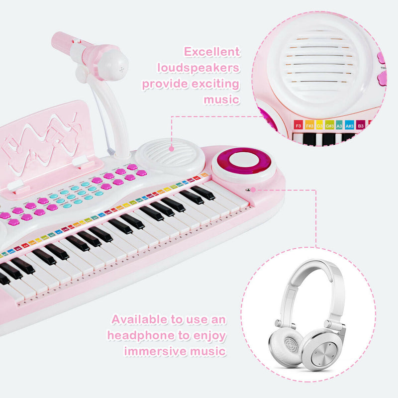 Multifunctional 37 Electric Keyboard Piano with Microphone-Pink