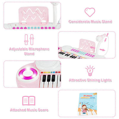 Multifunctional 37 Electric Keyboard Piano with Microphone-Pink