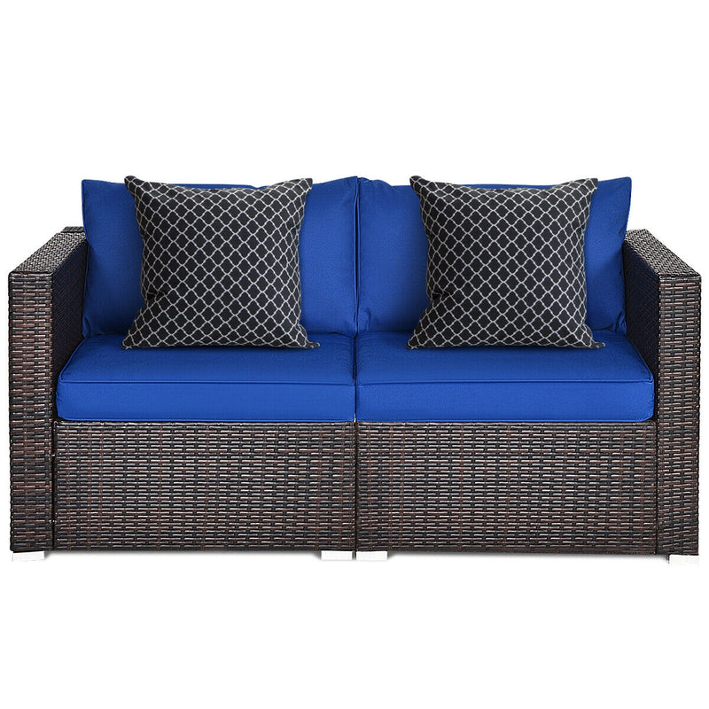 2 Pieces  Patio Rattan Sectional Conversation Sofa Set-Navy