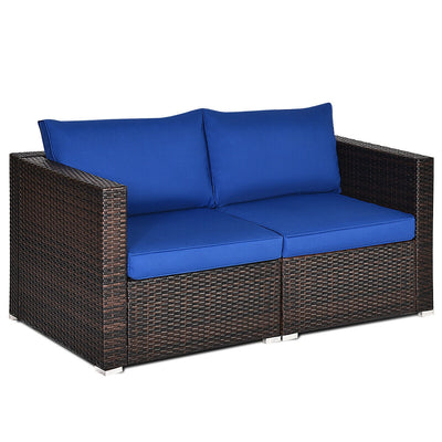 2 Pieces  Patio Rattan Sectional Conversation Sofa Set-Navy