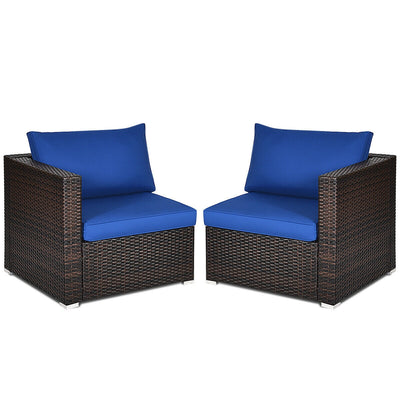 2 Pieces  Patio Rattan Sectional Conversation Sofa Set-Navy