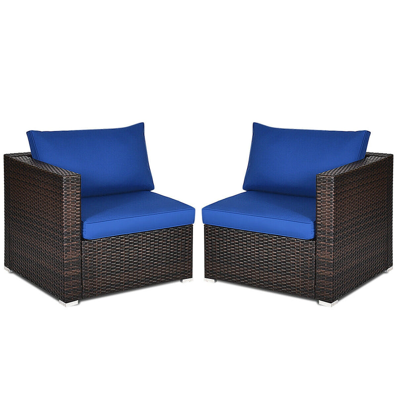 2 Pieces  Patio Rattan Sectional Conversation Sofa Set-Navy