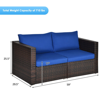 2 Pieces  Patio Rattan Sectional Conversation Sofa Set-Navy