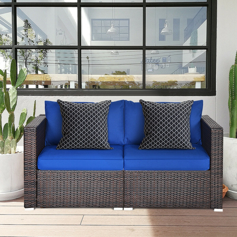 2 Pieces  Patio Rattan Sectional Conversation Sofa Set-Navy