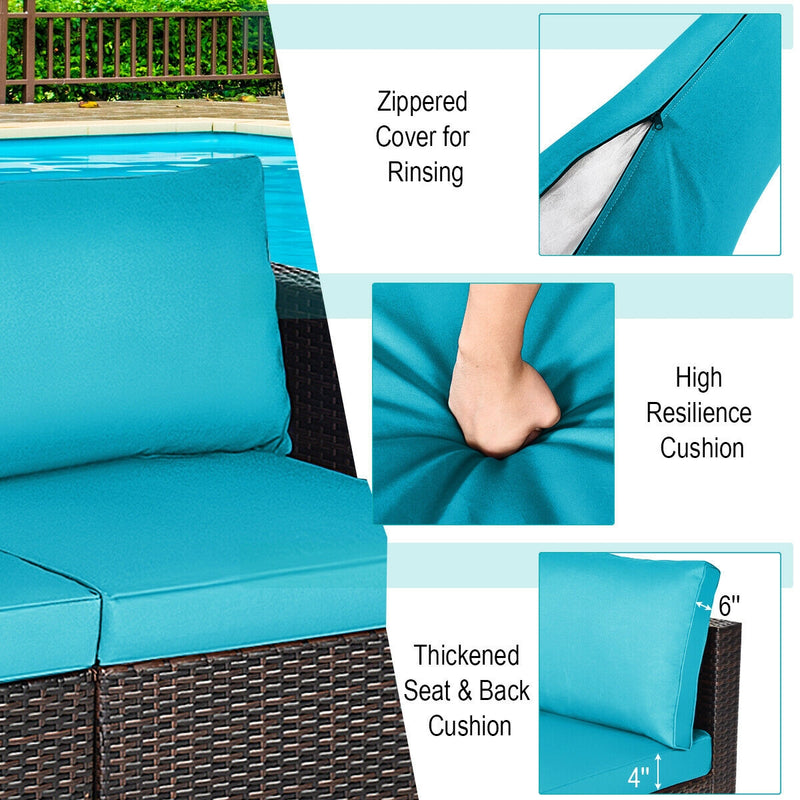 2PCS Patio Rattan Sectional Conversation Sofa Set-Blue