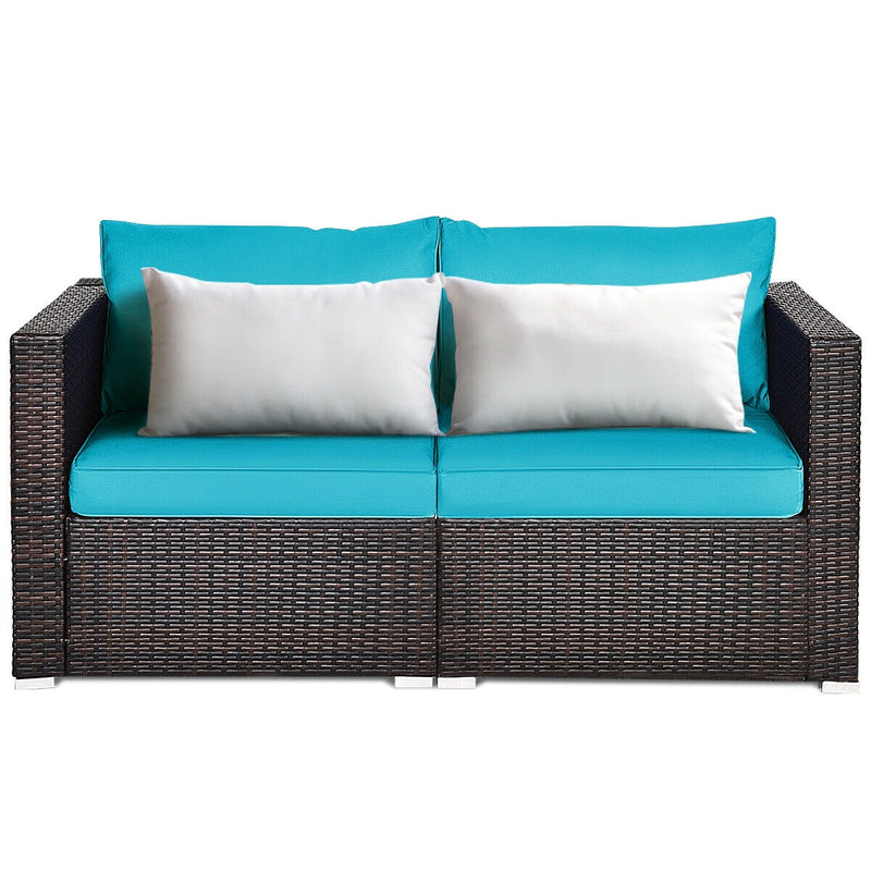 2PCS Patio Rattan Sectional Conversation Sofa Set-Blue