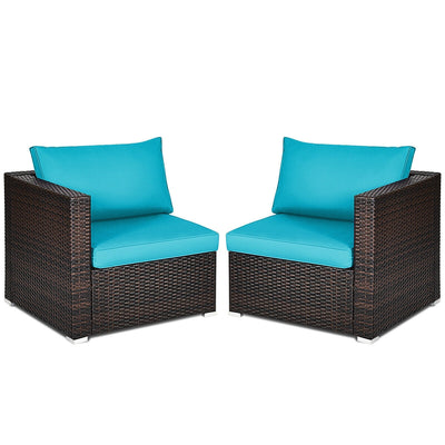 2PCS Patio Rattan Sectional Conversation Sofa Set-Blue