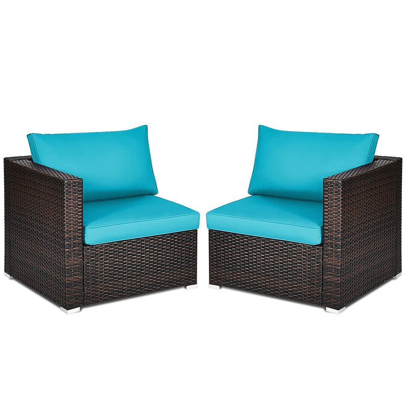 2PCS Patio Rattan Sectional Conversation Sofa Set-Blue