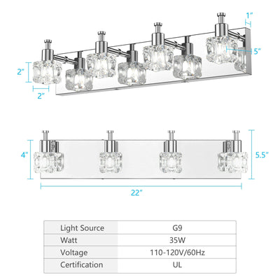 4-Lights Modern Bathroom Vanity Light Crystal Wall Sconce Bathroom Light Fixture