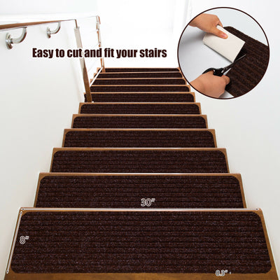 15 Pieces 30 x 8 Inch Slip Resistant Soft Stair Treads Carpet-Brown