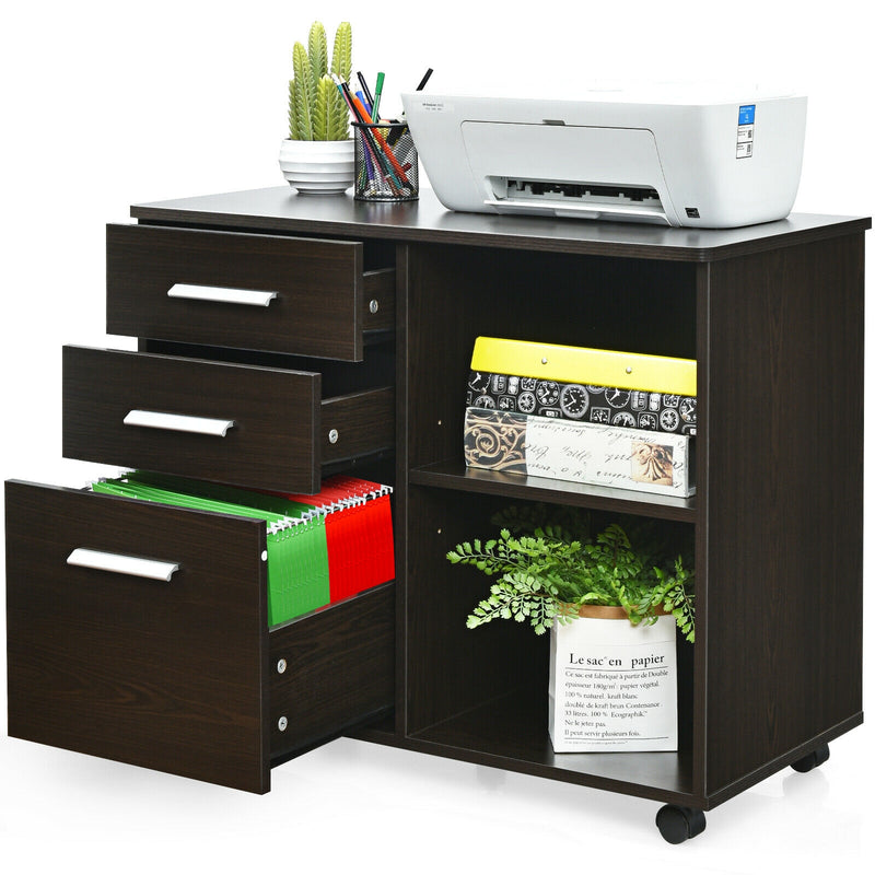 3-Drawer Mobile Lateral File Cabinet Printer Stand-Espresso