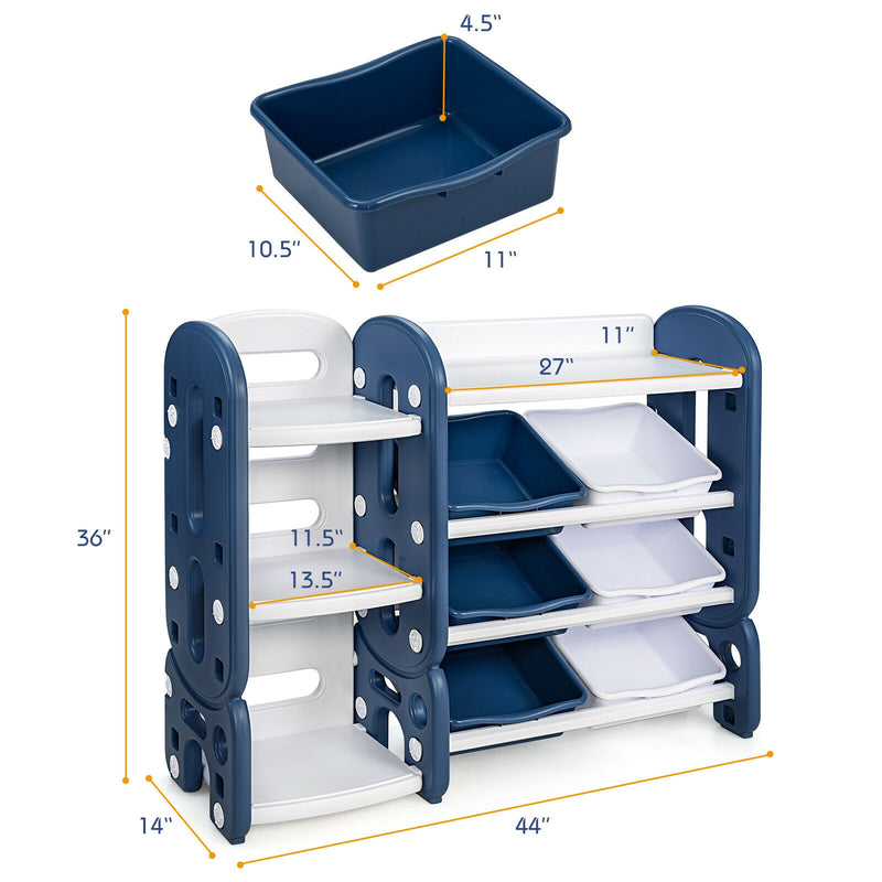 Kids Toy Storage Organizer with Bins and Multi-Layer Shelf for Bedroom Playroom-Blue