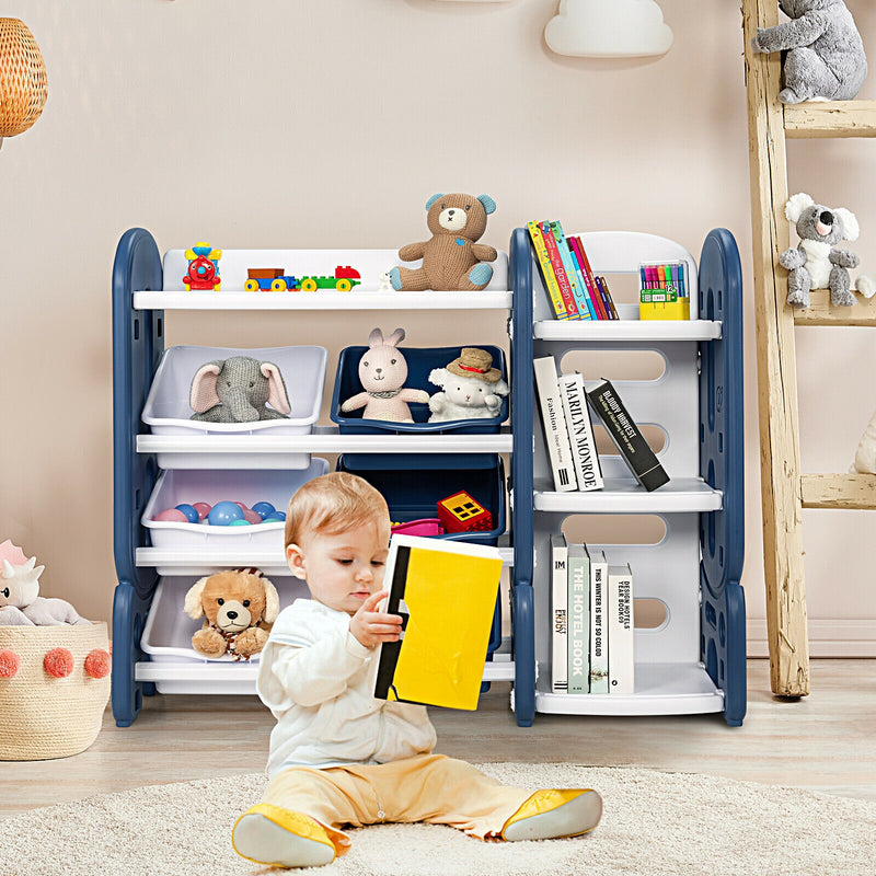 Kids Toy Storage Organizer with Bins and Multi-Layer Shelf for Bedroom Playroom-Blue