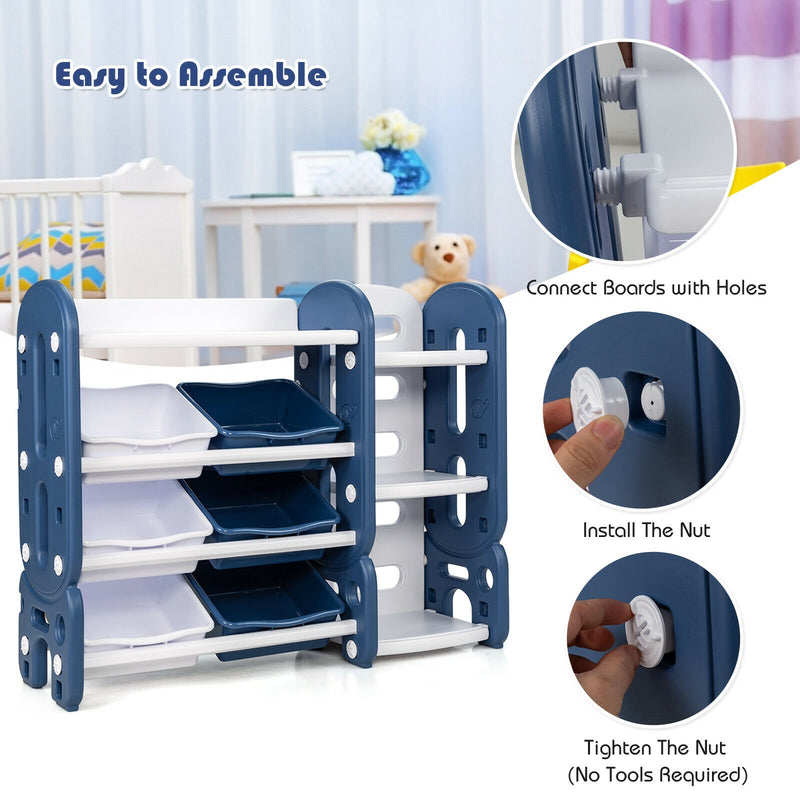 Kids Toy Storage Organizer with Bins and Multi-Layer Shelf for Bedroom Playroom-Blue