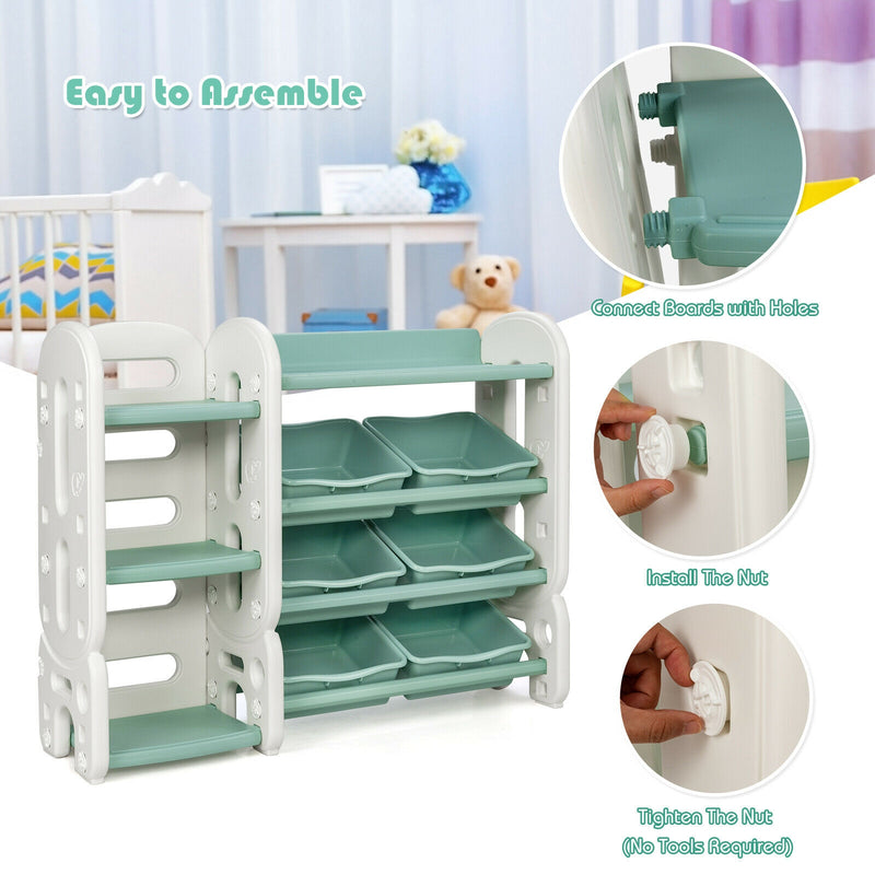 Kids Toy Storage Organizer with Bins and Multi-Layer Shelf for Bedroom Playroom-Green