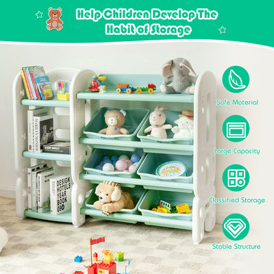 Kids Toy Storage Organizer with Bins and Multi-Layer Shelf for Bedroom Playroom-Green