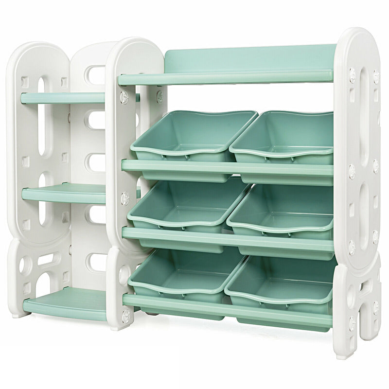 Kids Toy Storage Organizer with Bins and Multi-Layer Shelf for Bedroom Playroom-Green