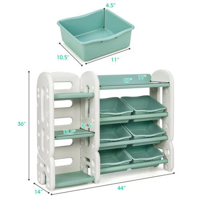 Kids Toy Storage Organizer with Bins and Multi-Layer Shelf for Bedroom Playroom-Green