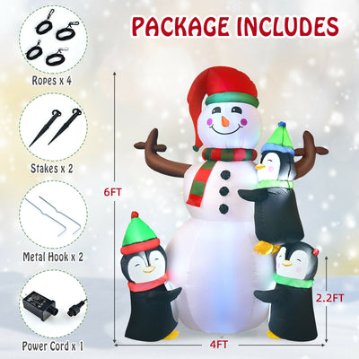 6 Feet Christmas Quick Inflatable Snowman with Penguins