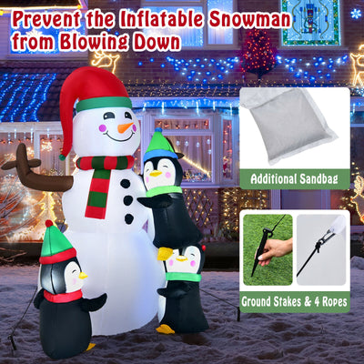 6 Feet Christmas Quick Inflatable Snowman with Penguins