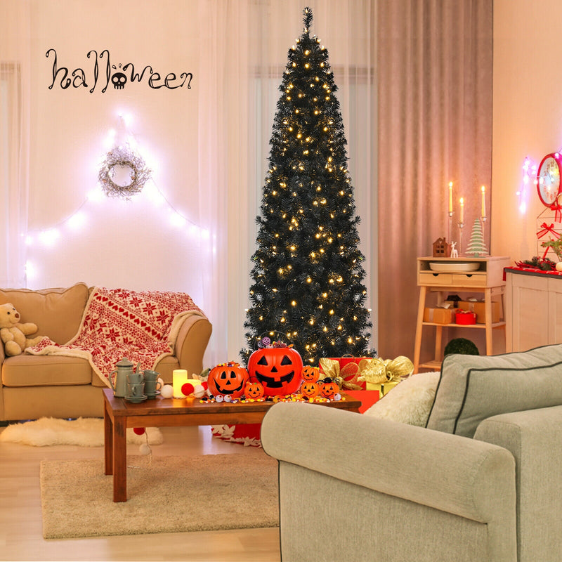 Pre-lit Christmas Halloween Tree with PVC Branch Tips and Warm White Lights-7&