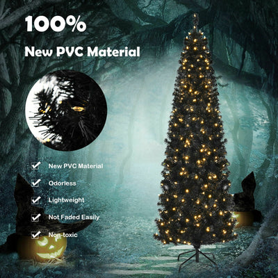 Pre-lit Christmas Halloween Tree with PVC Branch Tips and Warm White Lights-7'