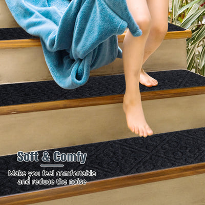 15Pcs Indoor Non-Slip Stair Carpet Mats for Wooden Steps-Gray