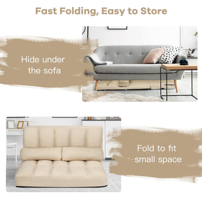 Foldable Floor 6-Position Adjustable Lounge Couch-Beige