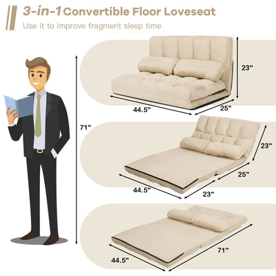 Foldable Floor 6-Position Adjustable Lounge Couch-Beige