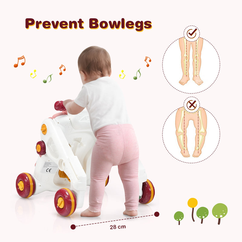 3-in-1 Baby Sit-to-Stand Walker with Music and Lights-Light Pink