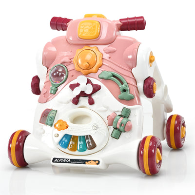 3-in-1 Baby Sit-to-Stand Walker with Music and Lights-Light Pink