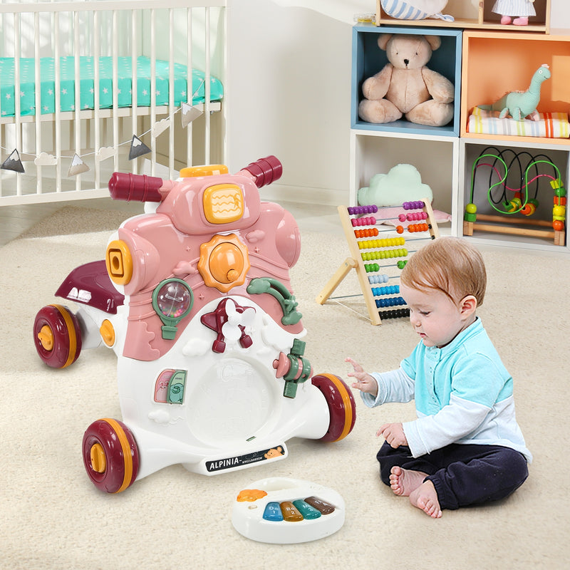 3-in-1 Baby Sit-to-Stand Walker with Music and Lights-Light Pink