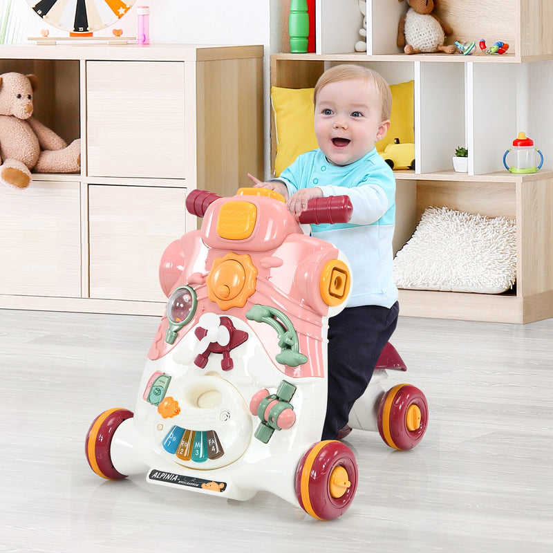 3-in-1 Baby Sit-to-Stand Walker with Music and Lights-Light Pink