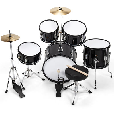 16 Inch 5 Pieces Complete Kids Junior Drum Set Children Beginner Kit-Black