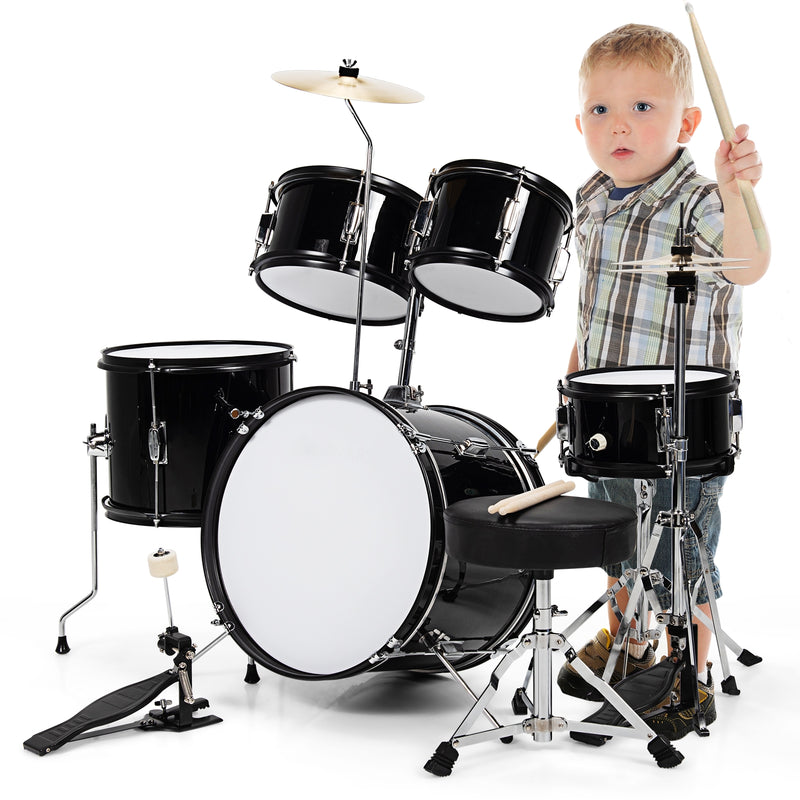 16 Inch 5 Pieces Complete Kids Junior Drum Set Children Beginner Kit-Black