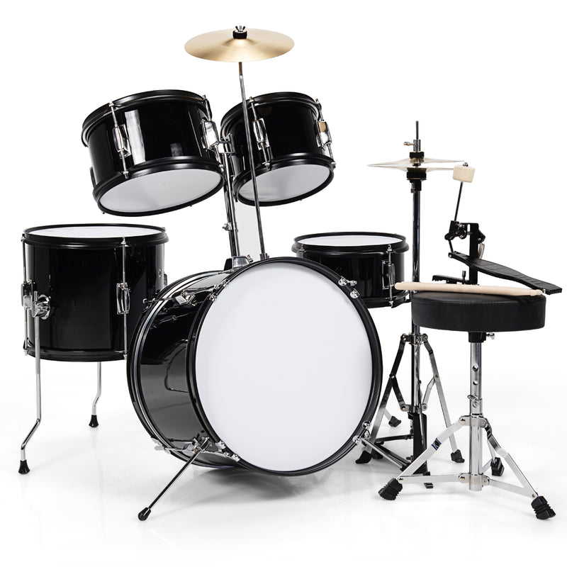 16 Inch 5 Pieces Complete Kids Junior Drum Set Children Beginner Kit-Black