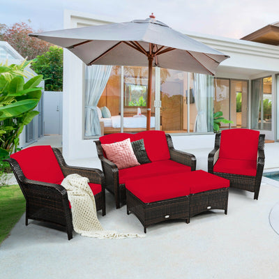 5PCS Patio Rattan Sofa Set with Cushion and Ottoman