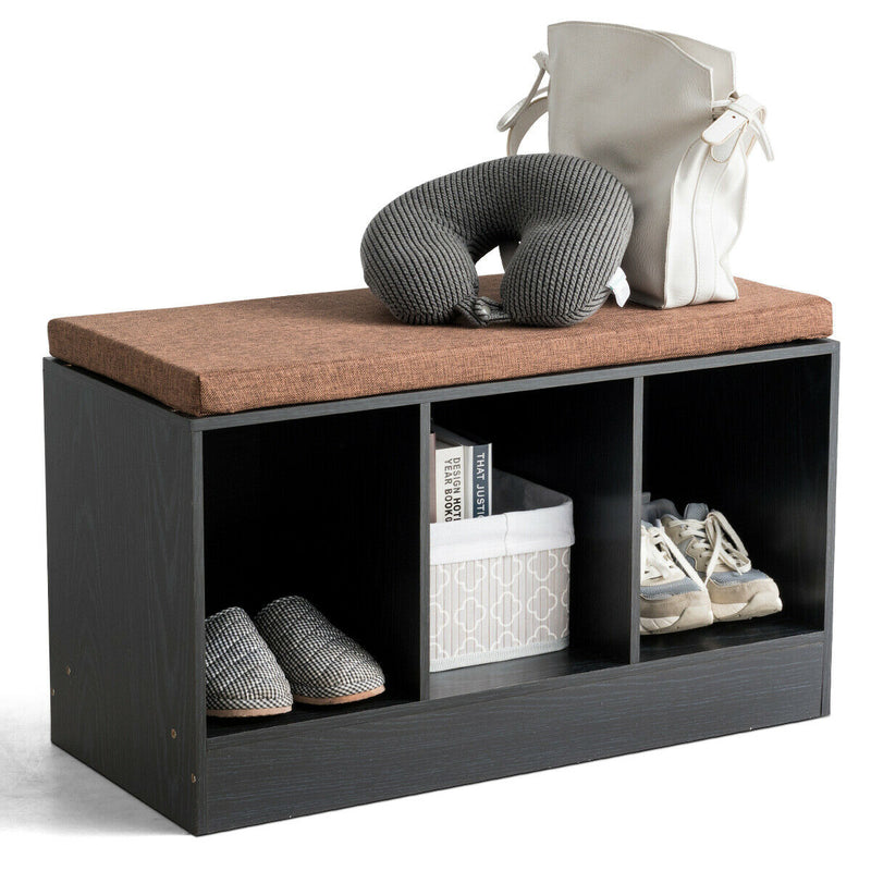 Shoe Bench with Padded Cushion and 3-Cube Storage Box