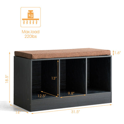 Shoe Bench with Padded Cushion and 3-Cube Storage Box