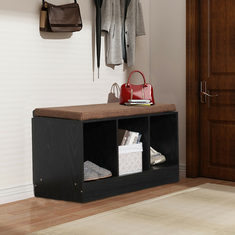 Shoe Bench with Padded Cushion and 3-Cube Storage Box