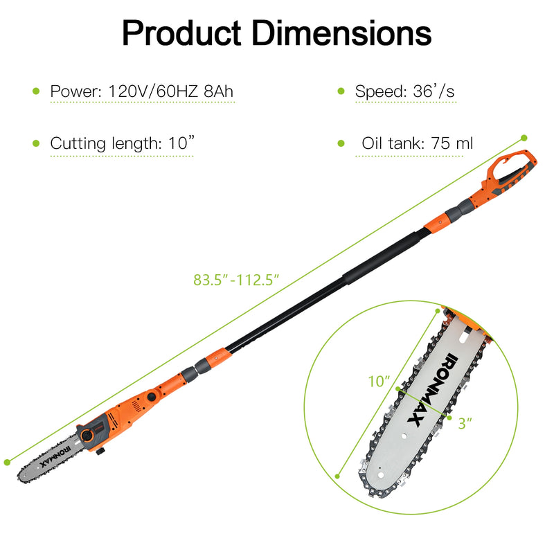 10/8-Inch Power Pole Saw for Outdoor Tree Trimming-10 Inches