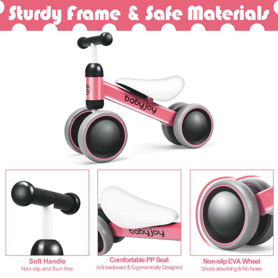 4 Wheels No-Pedal Baby Balance Bike-Pink